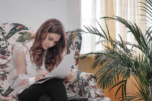 Woman completing survey