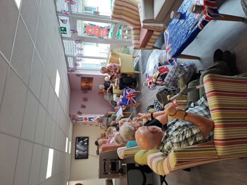 Residents enjoying a cream tea for VE Day celebrations at Albion Court