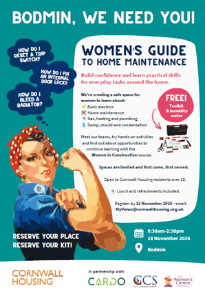 BODMIN, WE NEED YOU! Poster for Women's Guide to Home Maintenance day