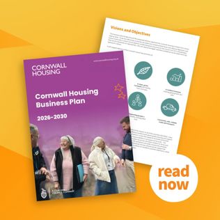 An image showing the front page of the business plan featuring residents speaking to each other in a group
