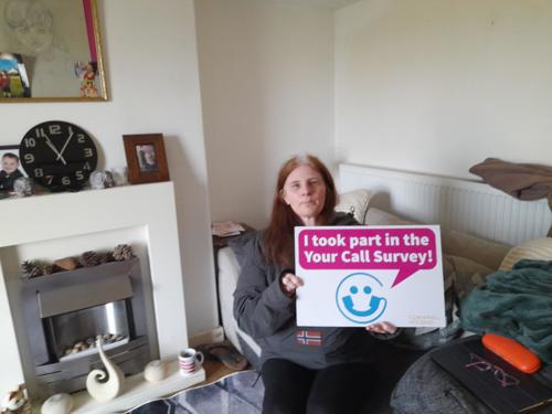 Winner holding your call survey winning sign