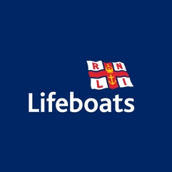 RNLI Lifeboats logo on navy blue background